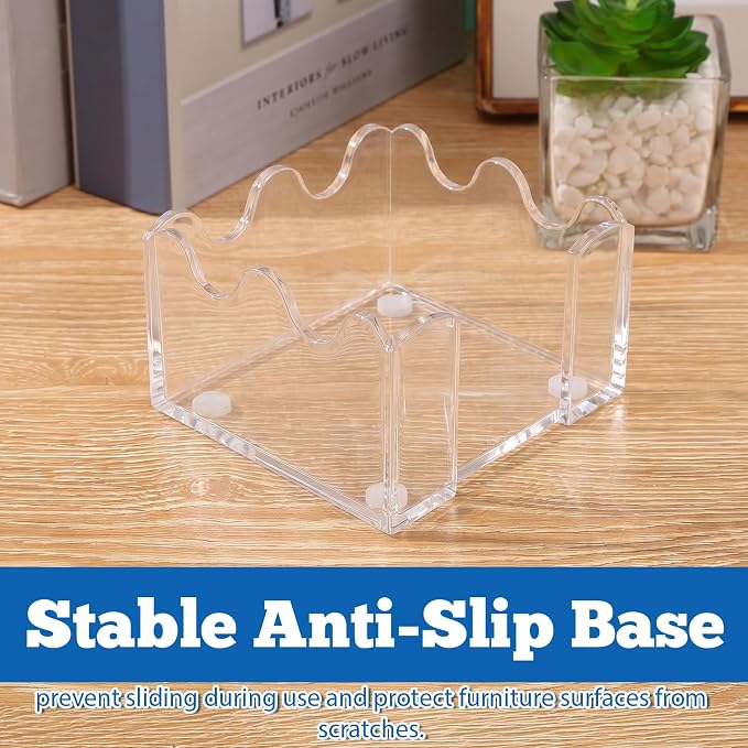 Acrylic Sticky Note Holder, 3x3 Crystal Clear Sticky Note Dispenser with Anti-Slip Base Cute Post It Note Holder Notepad Holder for Office Desk, Home Organizer
