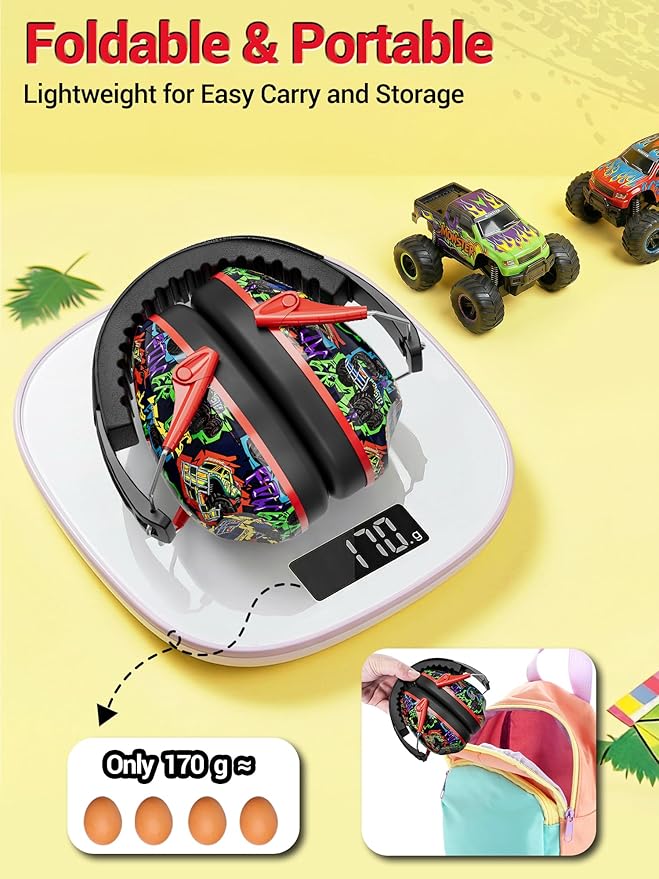 Kids Ear Protection for Monster Jam, 27.4dB Noise Cancelling Headphones for Kids Adults, Adjustable Ear Muffs for Noise Reduction for Airplane, Fireworks, Concerts and Sports Events