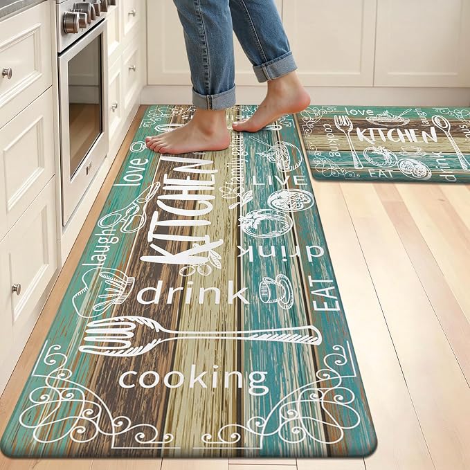 HEBE Kitchen Rugs Set of 2, Cushioned Anti Fatigue Kitchen Mats for Floor, Non Slip Waterproof Comfort Standing Desk Mat Carpet for Sink, Stove, Laundry Room