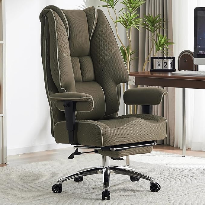 Big and Tall Office Chair 400lbs Wide Seat, Mesh High Back Executive Office Chair with Foot Rest, Ergonomic Chairs Lumbar Support for Lower Back Pain Relief (Mesh Light Green)
