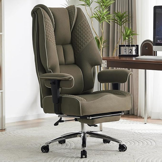 Big and Tall Office Chair 400lbs Wide Seat, Mesh High Back Executive Office Chair with Foot Rest, Ergonomic Chairs Lumbar Support for Lower Back Pain Relief (Mesh Light Green)