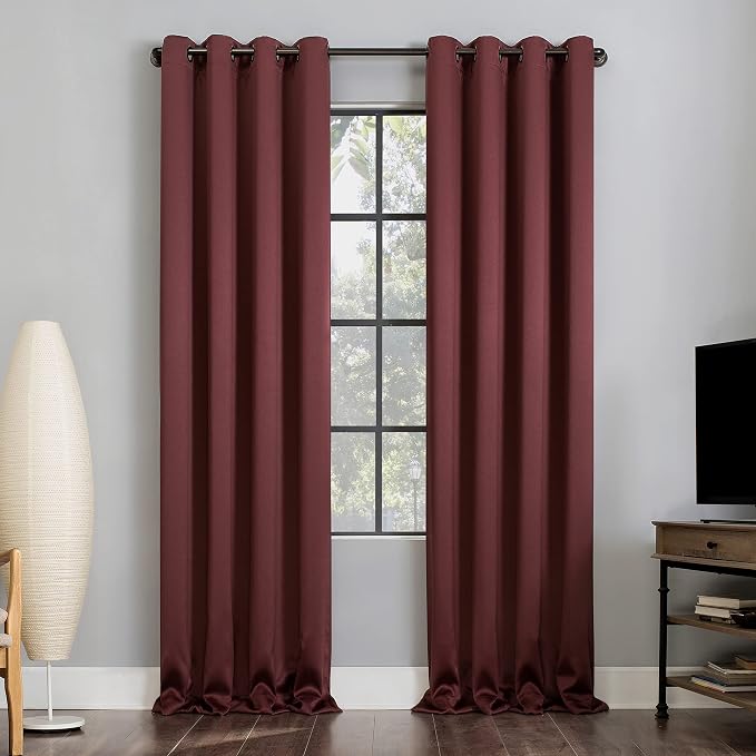 Sun Zero Nordic 2-pack Theater Grade Extreme 100% Blackout Grommet Curtain Panel Pair, 52" x 108", Wine