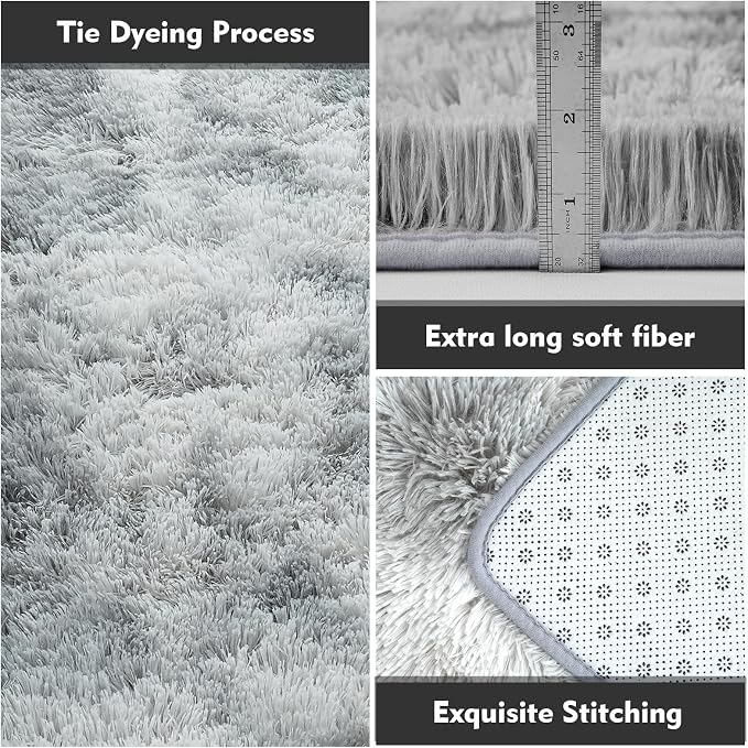 Small Rug Throw Rugs for Bedroom, Mini Area Rug, Fluffy Grey Carpet, Affordable Door Entryway Indoor Inside Front Entrance Dog 2x3 Mat, Home Decor Aesthetic(2 x 3, Light Grey Tie-Dyed)