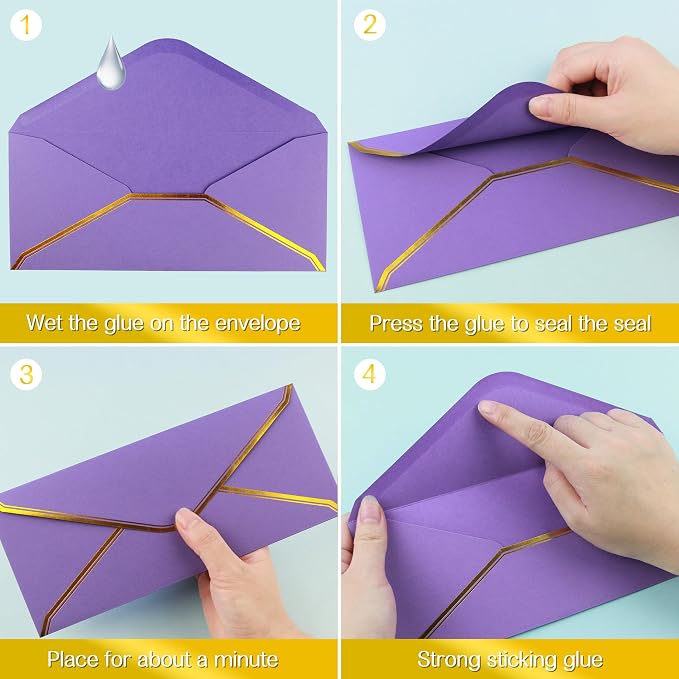 J6&H6 Gold Thread Stationary Paper and Envelopes Set Including 12 Standard Sized Phnom Penh Envelopes and 24 Sheets of Lined Paper Suitable for Daily Emotional Expression Formal Communication(purple)