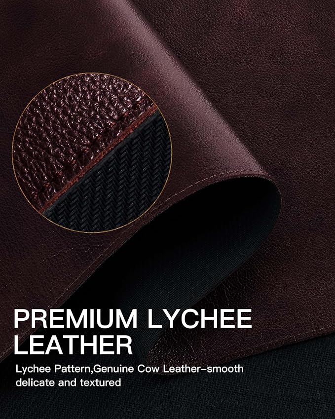YSAGi Genuine Leather Desk Mat, 23.6"x13.8" Office Desk Pad, Thick Desk Pad Mat with Stitched Line, Non-Slip Desk Mat with Rubber Base (Red Brown, 23.6"x13.8")