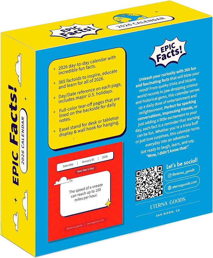 2026 Epic Facts Daily Desktop Calendar | Day To Day Tear Off Calendar with 365 Interesting Mental Floss Facts for Everyday of the Year, Fun Box Calendar Gift For Men or Women, Christmas Stocking Stuffer Gift for Home or Office