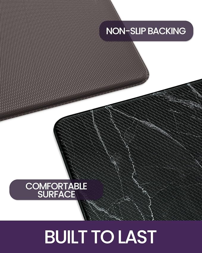 DEXI Kitchen Floor Mats Cushioned Anti Fatigue, 23x107 Black Marble | Runner Rug Wide Standing Comfort, Waterproof Oil-proof, Memory Foam Padded for Front Sink Laundry