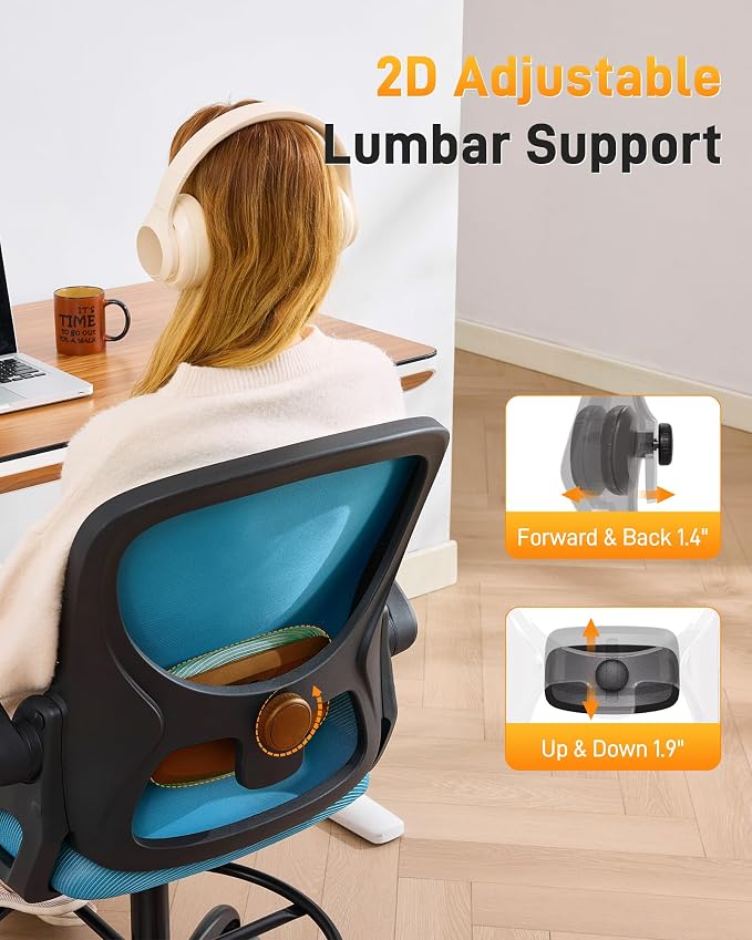 LukkDys Drafting Chair with Arms, Tall Office Chair for Standing Desks | Ergonomic lumbar pad, breathable mesh and foot ring support forward-leaning posture for sewing, crafts and daily studio work.