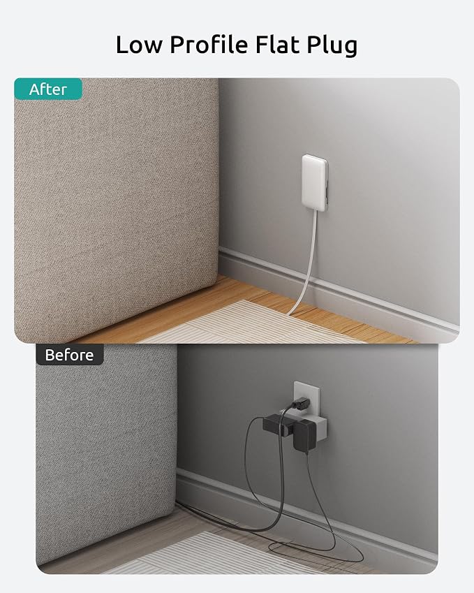 Flat Plug Power Strip 3ft, Outlet Cover Extension Cord with 5 Outlets and 4 USB Ports, 1440J Surge Protector, 10A/1250W, White Flat Wall Plug Extension Cord Ideal for Home Office Furniture