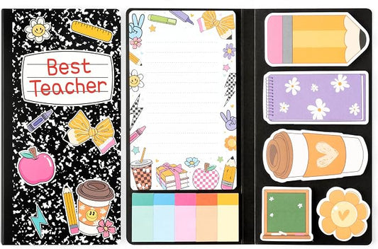 B1ykin Sticky Notes Set - Best Teacher Self-Stick Notes Pad, 550 Sheets Writing Memo Pages Sticky Notepad for Teacher Appreciation Gifts, School Office Supplies (Black Composition Line Teacher)