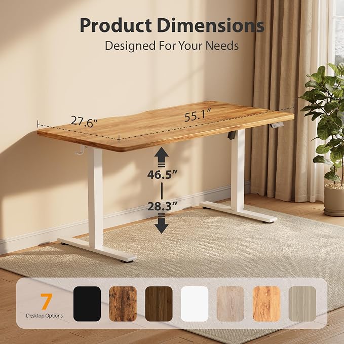 Cubiker Standing Desk, 55x28 Inches Sit Stand Home Office Desk, Electric Stand up Desk, Adjustable Desk with Splice Board, White Frame/Light Rustic Top