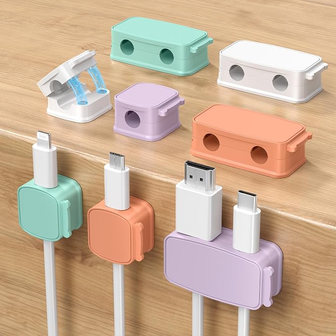 Basesailor 8Pack Magnetic Cable Clips,Cord Holder,Desk Cable Management | Strong Adhesive Cables Organizer,Phone Charger Wire Keeper for Nightstand,Desk,Wall,Car,Desktop,Table,Home,Office