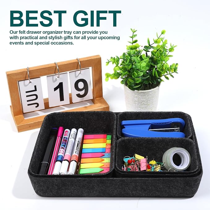 Desk Drawer Organizer | 7 Pack Felt Drawer Organizer Shallow Drawer Organizers Felt Storage Bins,Desk organizer trays (Gray)
