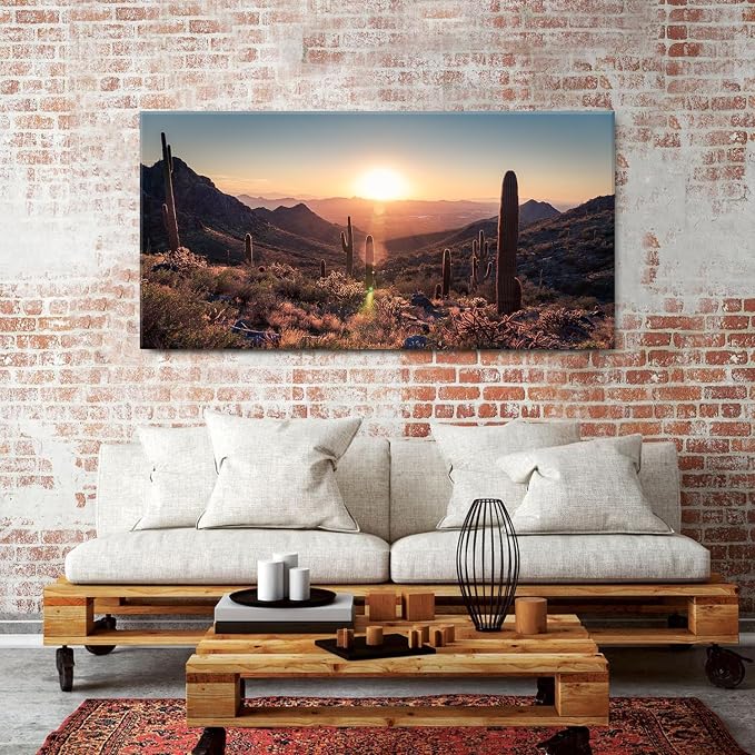 AIYISU Mountain Wall Art Sunset Cactus Wall Decor Arizona Sonoran Desert Canvas Pictures Saguaro Landscape Photography Prints Western Nature Artwork Living Room Bedroom Office Home Decoration 30 x 60