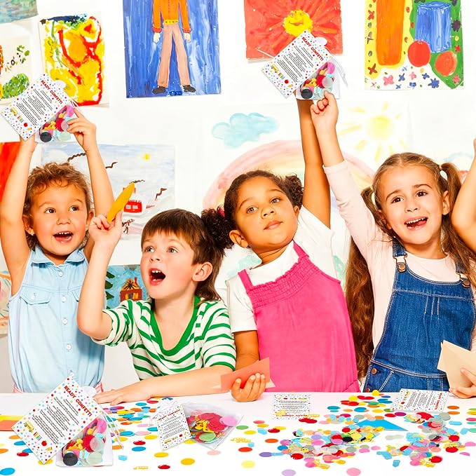 Whaline 24 Sets Back to School Ready Confetti Kits Celebration Confetti with Paper Cards Organza Bags for First Day of School Classroom Party Favors Supplies Table Decor