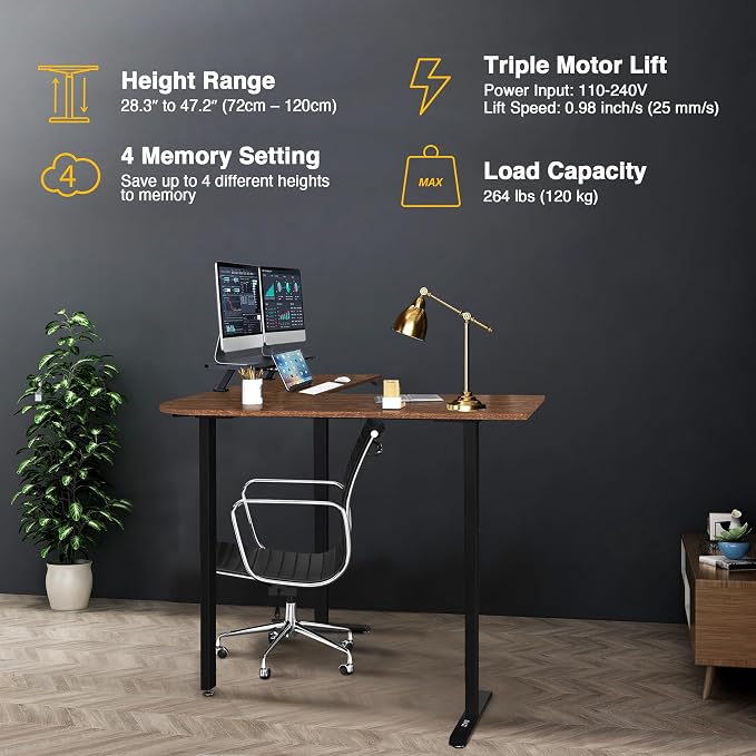 AVLT 47″ Electric L-Shaped Standing Desk (65 "x 70.9") – Motorized Triple-Motor Height Adjustable Sit-Stand Corner Workstation, Swappable Mid-Foot Design, Frame Only (Black)