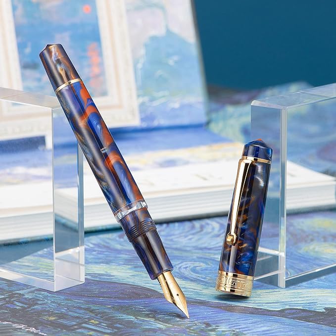 Asvine P20 Piston Fountain Pen Purple Resin, Iridium Extra Fine Nib Gold Trim Business Signature, Smooth Writer Collection with Case Set