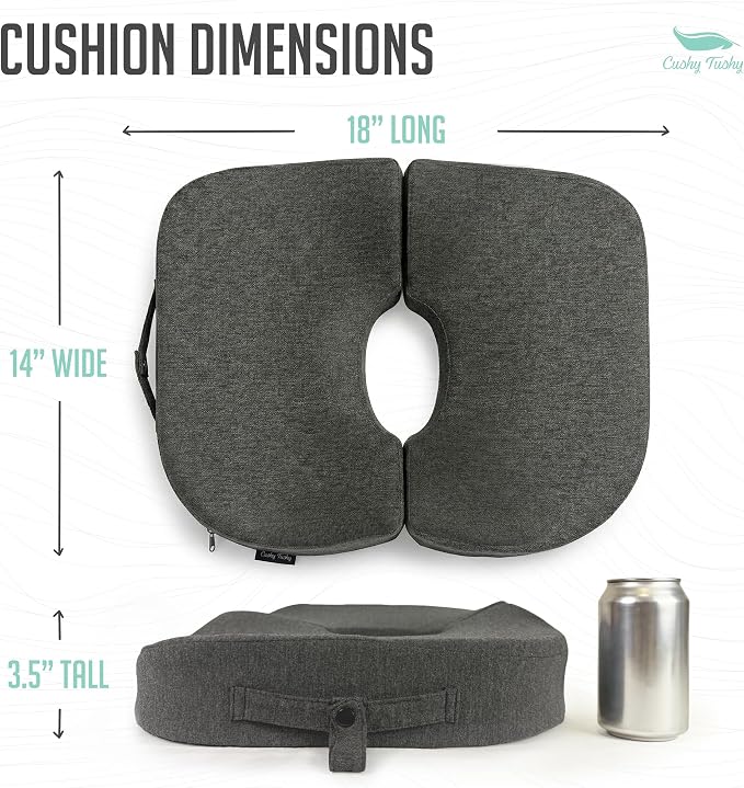 Cushy Tushy Tailbone Pain Relief Cushion - Premium Foldable Travel Tailbone Seat Cushion - for Relief of Lower Back, Sciatic, Butt and Tailbone Pain - Perfect for Home, Office & Driving