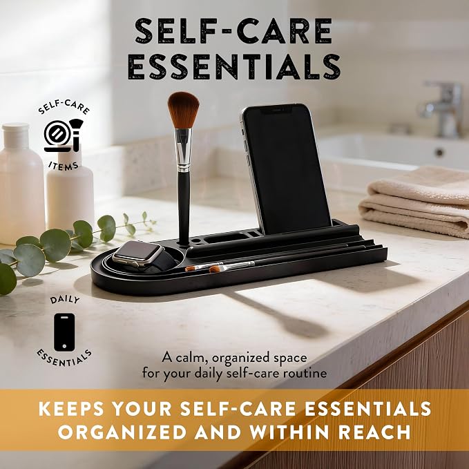 Silicone Desk Organizer – Charcoal Black Color | Non-Slip, Flexible & Waterproof Tray for Office, Home, or Vanity | L 15.25” × W 5.5” | Durable Multipurpose Organizer for Desk Accessories