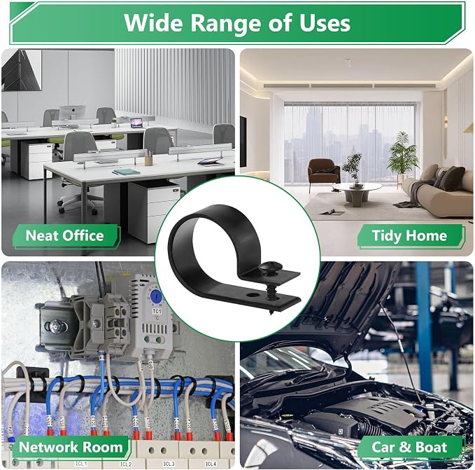 290PCS Nylon R-Type Cable Clips for Cable Management with M4 Screw, 6 Sizes | Good Ductility, Fireproof, 6 Sizes (3/16'' 1/4'' 3/8'' 1/2'' 3/4'' 1''), 145pcs M4 Black Screws, for TV/PC/AC Cables & Wires