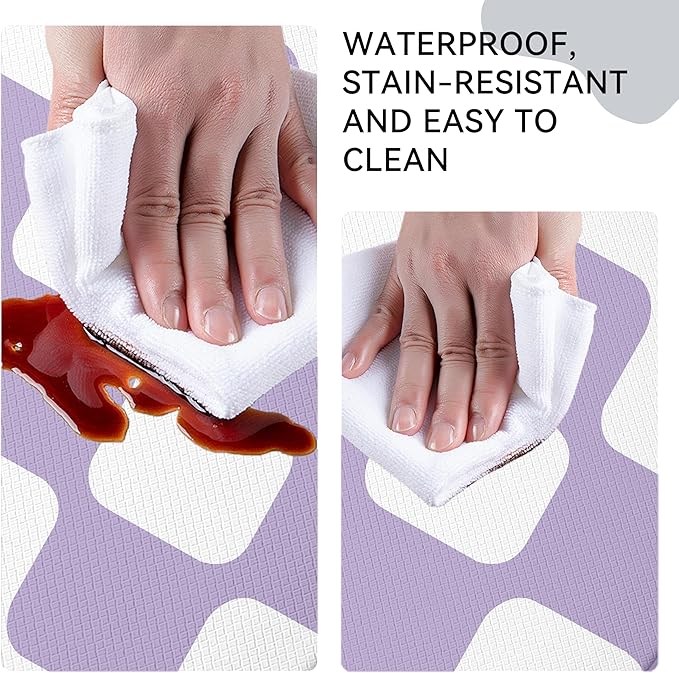Modern Purple Retro Curvy Checkered Grid Checkerboard Kitchen Rug Sets [2 PCs], Anti-Fatigue, Waterproof Non-Slip Kitchen Mats Heavy Duty Comfort Foam Rug for Floor, Home, Laundry,17"x29"+17"x47"