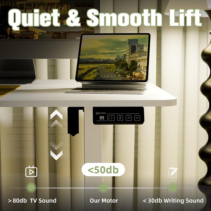 ERGOMAKER 63"x28" Standing Desk, Height Adjustable Sit-Stand Office, White | Electric Adjustable Standing Desk, Sit to Stand Computer Office Desk with Splice Board, Memory Preset, Lifts 28.7''-46.5"