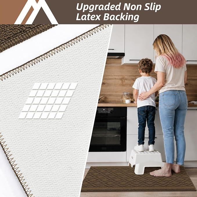 COSY HOMEER-Kitchen-Rugs-and-Mats 20"x48" Non Slip Kitchen Mats for Floor Absorbent Washable Kitchen Runner Standing Floor Mat for Sink Mat,Entry,Laundry,Polypropylene,Brown