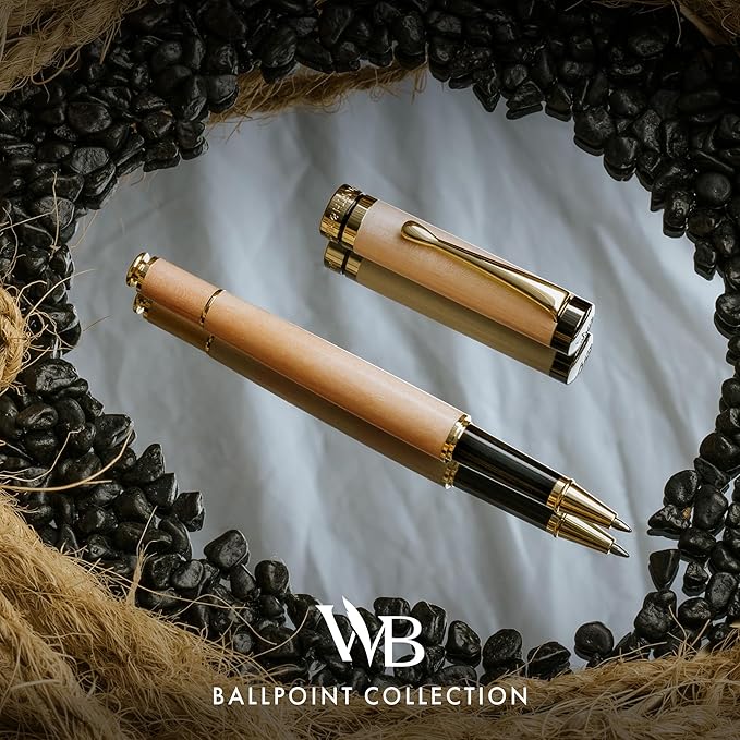 Wordsworth and Black Rollerball Pen-Stunning Luxury Pen Bamboo Maplewood Gold Finish, Refillable, Best Roller Ball Gift Set Pen for Men & Women, Ink Refill, Point Office Pens for Writing