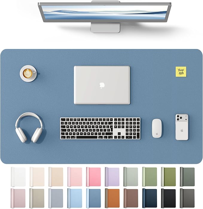 YSAGi Leather Desk Protector, Office Mat, Large Mouse Mat, Non-Slip PU Leather Blotter, Laptop Desk Mat, Waterproof Writing Pad for Office and Home(Blue, 40" x 24")