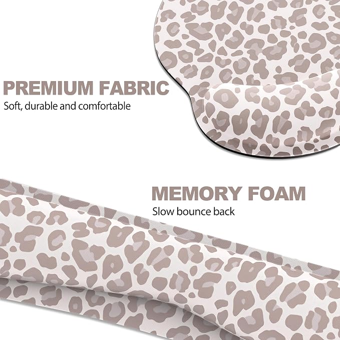 Ergonomic Mouse Pad with Wrist Rest and Keyboard Wrist Rest, Mousepad and Wrist Rest for Computer Keyboard, Pain Relief, Non-Slip Rubber Base, Mouse Pad with Wrist Support for Gaming, Leopard