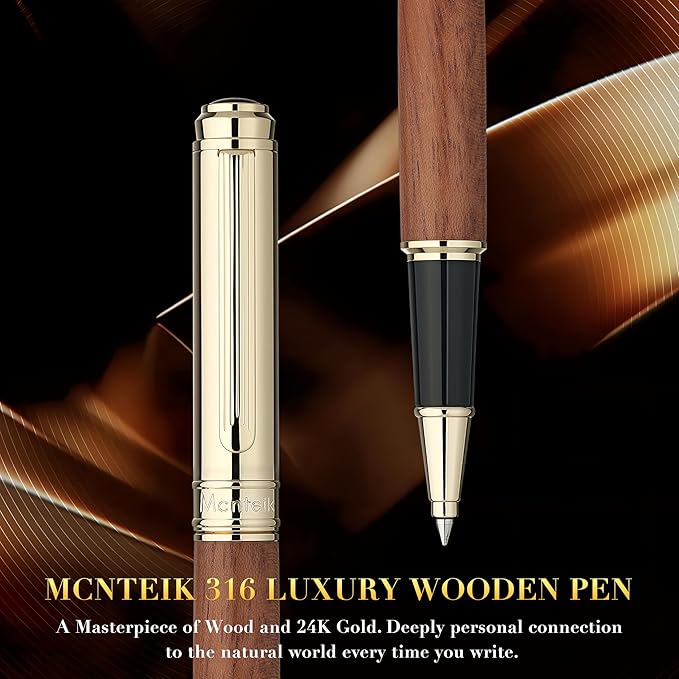 316 Luxury Journaling Pen, Nice Natural Wood for Writing, 24K Gold Accents, Schmidt refill, Fancy Rollerball, Gift Set for Men & Women, Executive & Professional Christmas Office, Pens-Rosewood