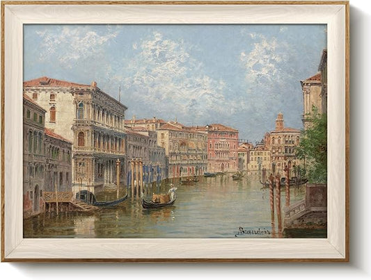 VIYYIEA Vintage Framed Wall Art for Living Room, Venice II Canvas Prints, Oil Painting Home Decor, Architecture Picture, Bathroom Wall Decor Gifts for Friends or Family - 16L x 12W