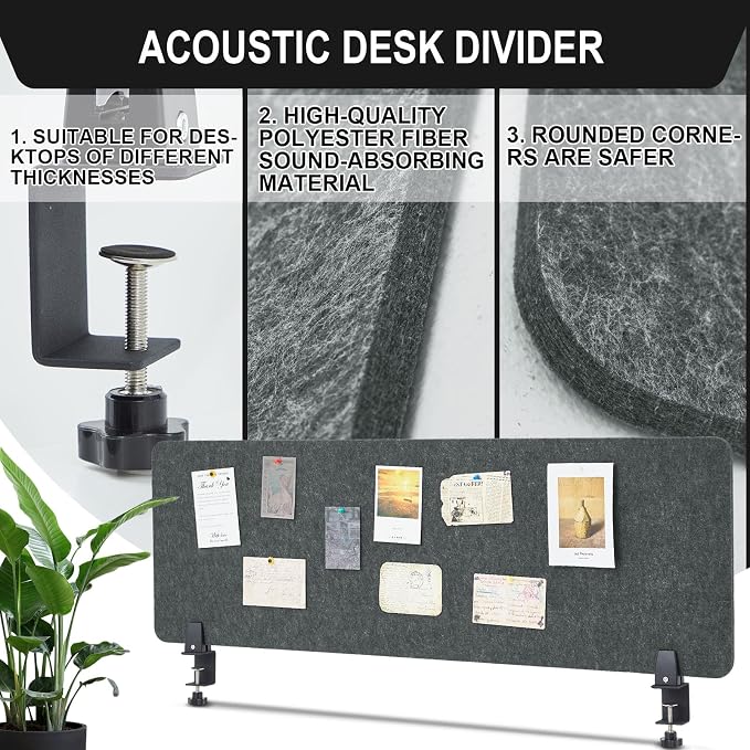 Colarr Sound Proof Dividers with Clamp 16 x 47 '' Mounted Desk Divider Privacy Panel Acoustic Absorbing Desk Partition Privacy Boards for Office Desktop Accessories Reduce Distractions