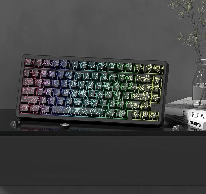 dagaladoo Double Shot PBT keycaps 118 Keys Set Black Topographic Shine Through Custom keycaps Cherry Profile Custom Keyboard Key caps for 60/65/75/TKL/96/100% US Layout Mechanical Keyboard