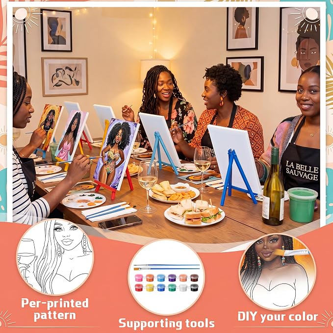 Blosssound 10 Set Pre Printed Canvas Pre Drawn Canvas Painting with Easel Kits 5" x 7" Outline Painting Panels for Beginners, DIY Craft Project, Party Favor, Home Decors(Curvy Goddesses)