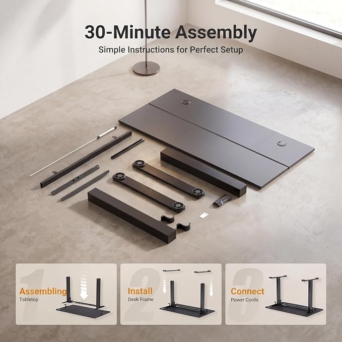 Claiks 55 x 24 Inch Black Electric Standing Desk | Adjustable Height, Sit Stand, 3 Memory Presets, Cable Management, Spacious Ergonomic, Home Office & Bedroom