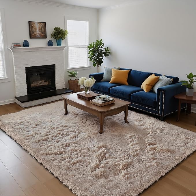 yongyangjuxin Fluffy Rug Shag Area Rug, Beige 6x9 Area Rugs for Living Room, Large Shag Area Rugs for Bedroom Room Home Decor, Upgrade Anti-Skid Rectangular Fuzzy Rugs