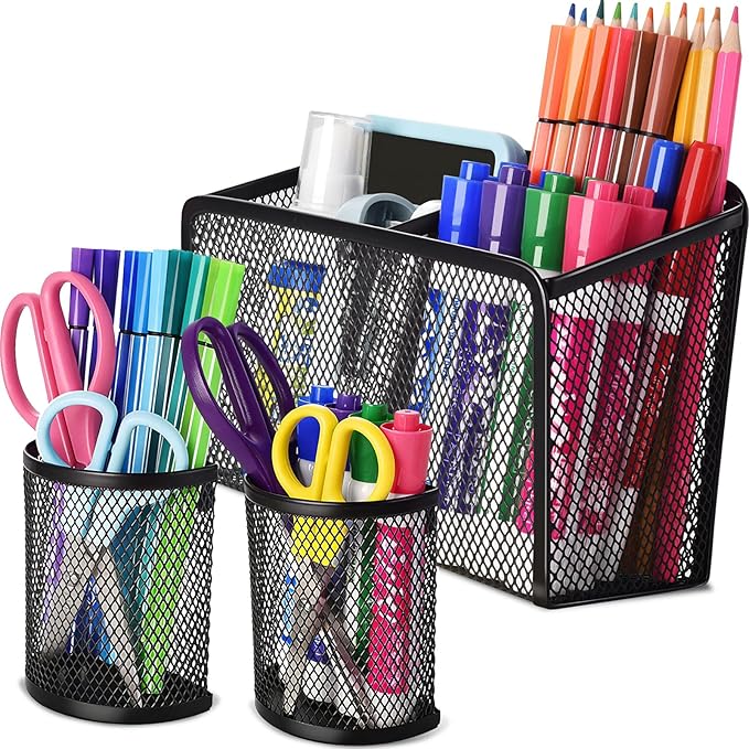 BEYGORM Magnetic Dry Erase Marker Holder for Whiteboard, Mesh Pen & Pencil Holder for Refrigerator, Strong Magnetic Basket for School Locker, Office & Classroom Organizer (Black, 3-Pack)