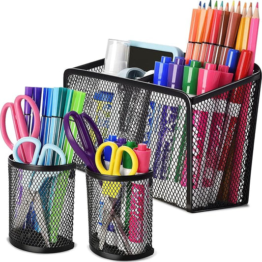 BEYGORM Magnetic Dry Erase Marker Holder for Whiteboard, Mesh Pen & Pencil Holder for Refrigerator, Strong Magnetic Basket for School Locker, Office & Classroom Organizer (Black, 3-Pack)