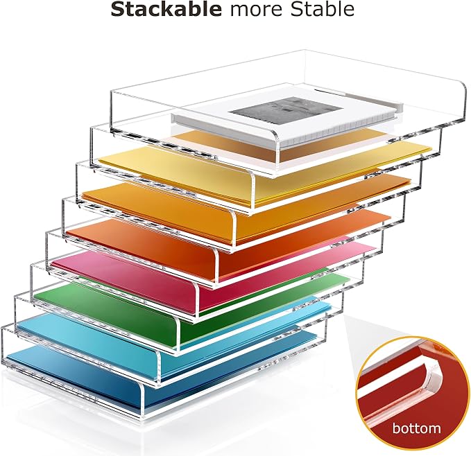 2-Tier Acrylic Stackable Letter Tray Paper Organizer Trays for Desk,Clear | Horizontal File Paper Sorter, Office Supplies Accessories Storage for Letter/A4 Size Folders Documents 12.4inx8.86inx3.46in