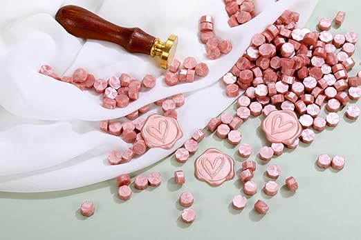 Yoption 360Pcs Rose Gold Sealing Wax Beads with 2 Spoons and 4Pcs Tea Candles for Wax Seal Stamps, Cards, Wedding Invitations, Wine Packaging, Gift Wrap, Envelopes