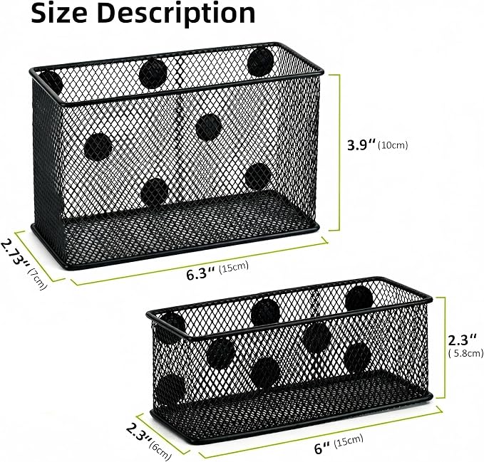 Neudeco Magnetic Locker Shelf Organizer, Black, Pack of 3 | Pencil Holder, Metal Storage Basket, For Whiteboard & Refrigerator, Ideal for School
