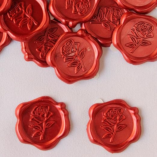 25 Pcs Wax Seal Stickers - Red Rose Envelope Stickers, Self- Adhesive Rose Wax Seals Perfect for Envelope, Easy to Use with Good Adhesion Invitation Seals