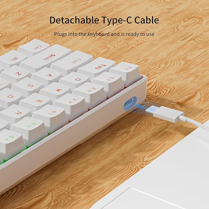 Newmen GM611 Mechanical Keyboard,Rainbow LED Backlit Gaming Wired Keyboards Compact Mini 61 Keys Portable 60 Percent Mechanical Keyboard with White Keycaps,for Windows Laptop PC Linear Red Switches