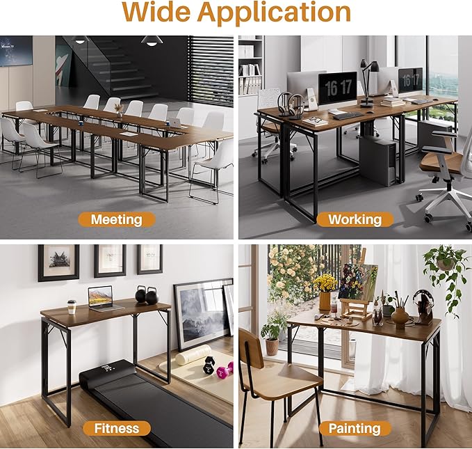 JOYMOOP 40" Folding Desk - Brown, No Assembly Middle Size Foldable Desk for Home, Office, Wooden Top Folding Computer Desk for Working, Writing, Studying
