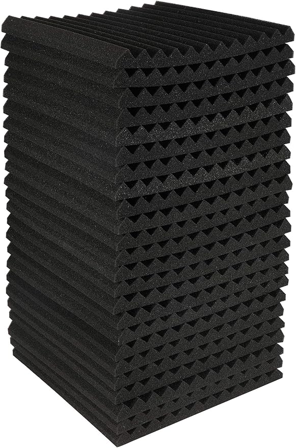 Burdurry 24 Pack Acoustic Panels Soundproof Studio Foam for Walls Sound Absorbing Panels Sound Insulation Panels Wedge for Home Studio Ceiling, 1" X 12" X 12" (Black)