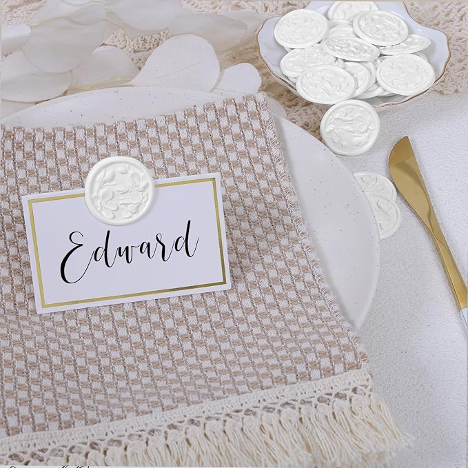 UNIQOOO Wax Seal Stickers - 3D Magnolia Wedding Invitation Envelope Botanical Seal Stickers, 50 Pcs Self- Adhesive Snow White Stickers, Perfect for Invitation, Christmas, Gift Wrapping, Party