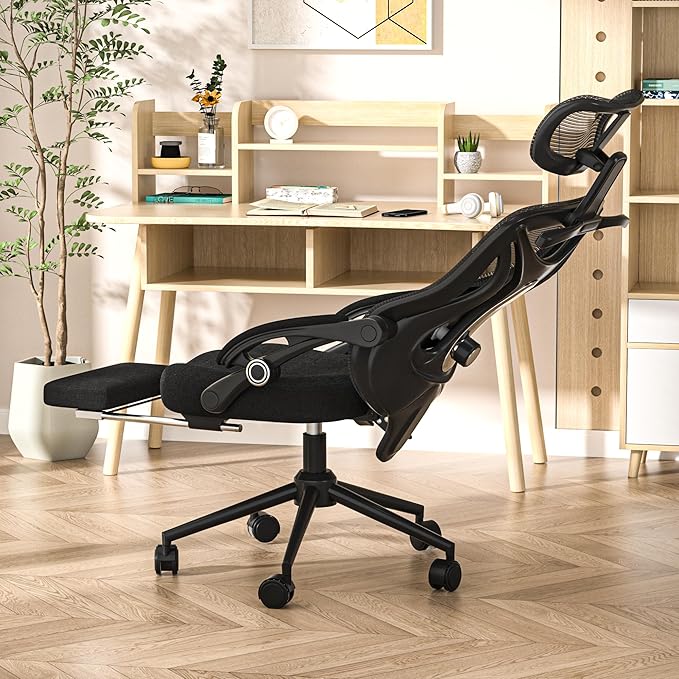 Ergonomic Office Chair - Adjustable Lumbar & Headrest, 90-160° Reclining with Footrest, Breathable Mesh Back - Home Office/Gaming Computer Chair