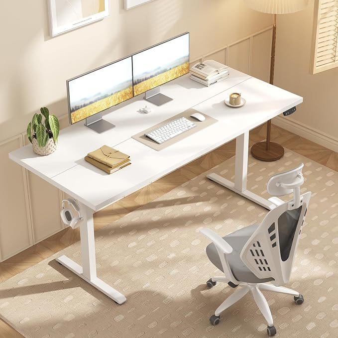 Agilestic Electric Standing Desk, 55 x 24 Inches Height Adjustable Desk, Sit Stand up Desk for Work Office Home, Splice Board, White