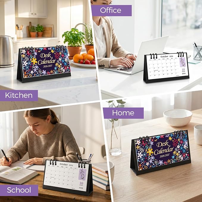 KONVINIT Desk Calendar 2026-2027, 6.3" x 3.1", 2026 Desk Calendar - Runs From May 2026 Until December 2027, 20 Months Small Desktop Calendar for School, Home and Office Supplies